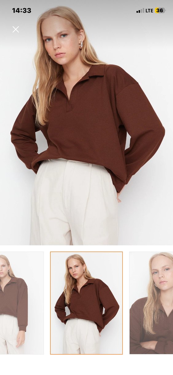 Kahverengi V Yaka Kadın Baharlık bluz - Görsel 2