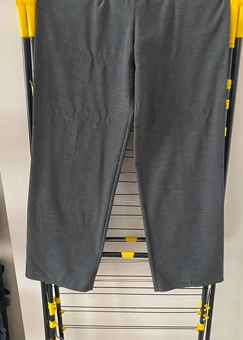 Düğmeli Gri Keten Bol Kesim Kadın Pantolon - Görsel 2