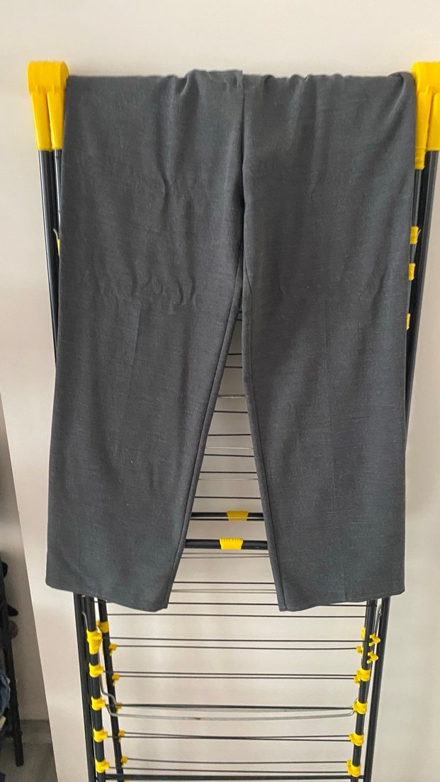 Düğmeli Gri Keten Bol Kesim Kadın Pantolon - Görsel 2