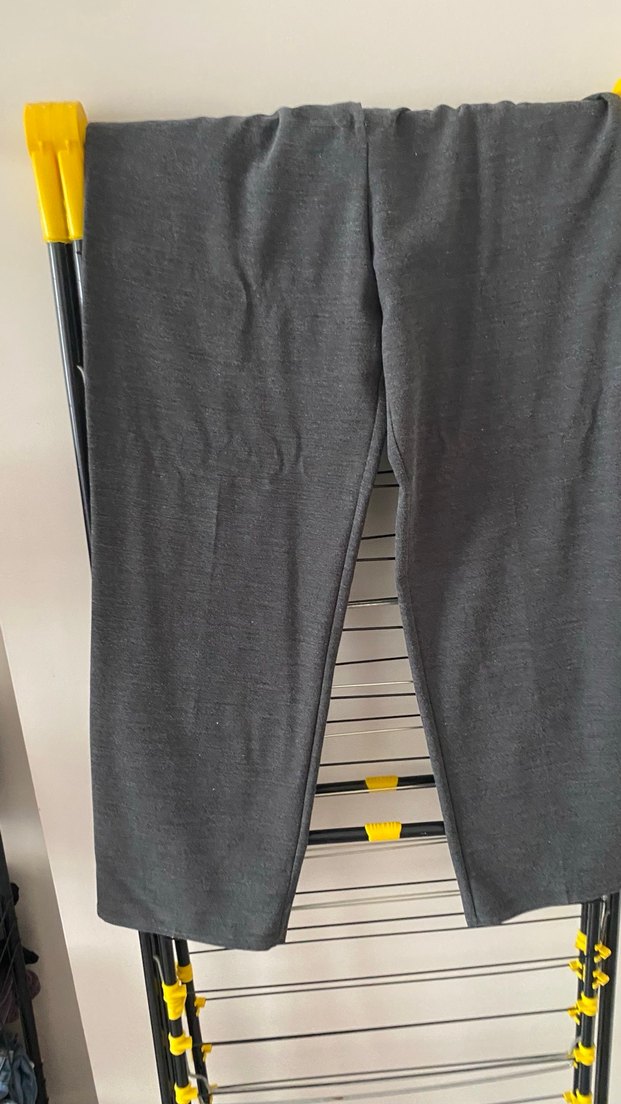 Düğmeli Gri Keten Bol Kesim Kadın Pantolon - Görsel 3