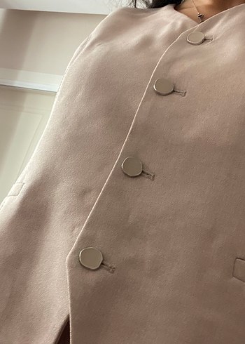 Düğmeli Bej Kadın Kumaş Takım - Görsel 2