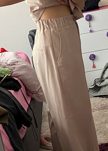 Düğmeli Bej Kadın Kumaş Takım - Görsel 6