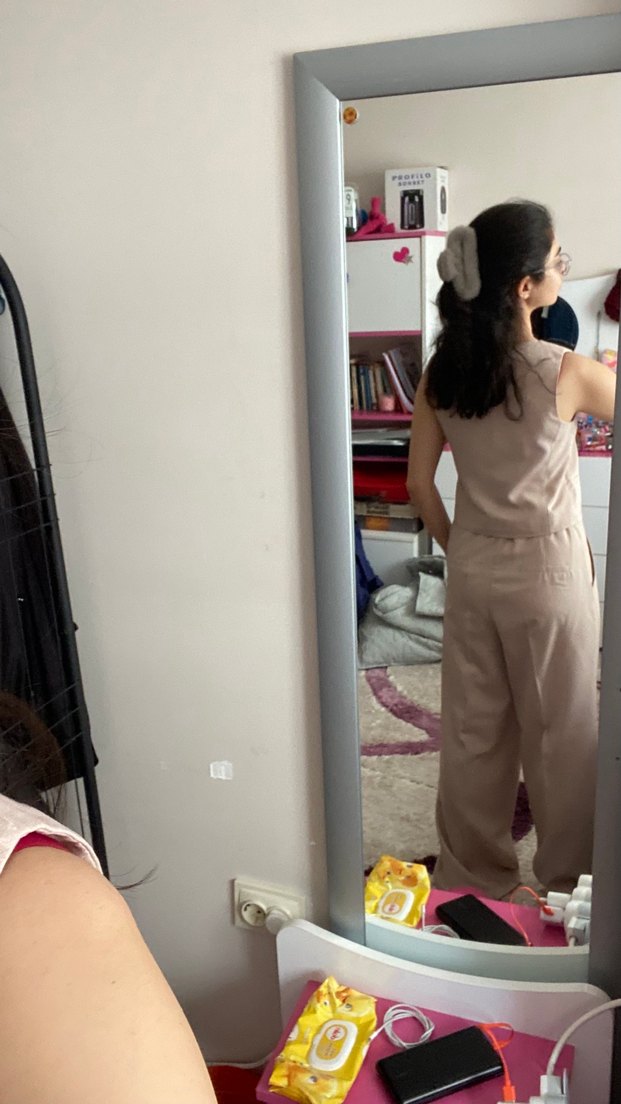 Düğmeli Bej Kadın Kumaş Takım - Görsel 5