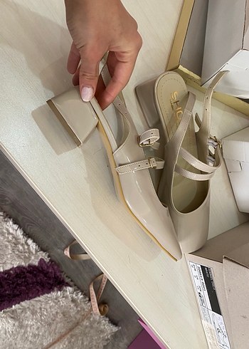 Bej Tokalı Mary Jane Topuklu Kadın Ayakkabı - Görsel 2