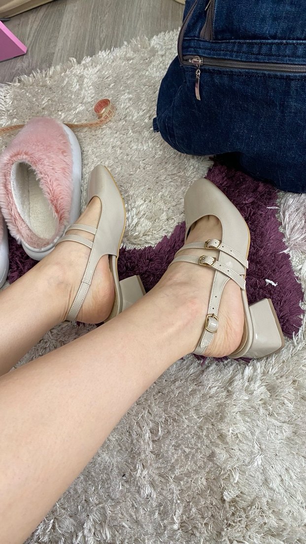 Bej Tokalı Mary Jane Topuklu Kadın Ayakkabı - Görsel 3