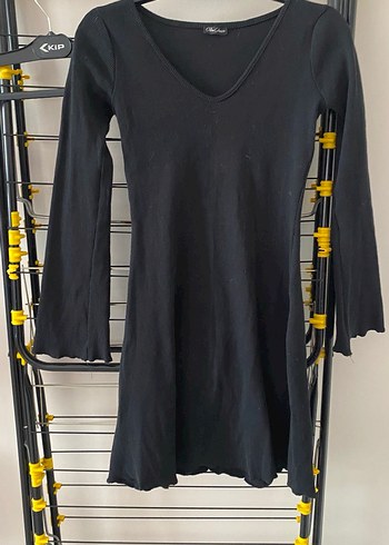 Siyah V Yakalı Kadın Triko Elbise - Görsel 2