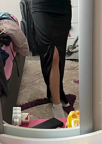 Siyah Drapeli Uzun Kadın Etek - Görsel 4