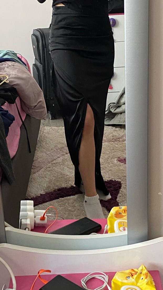 Siyah Drapeli Uzun Kadın Etek - Görsel 4