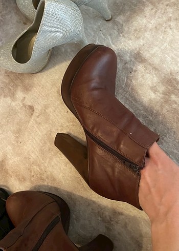 Kahverengi -Lacivert kadın platform topuk bot - Görsel 5