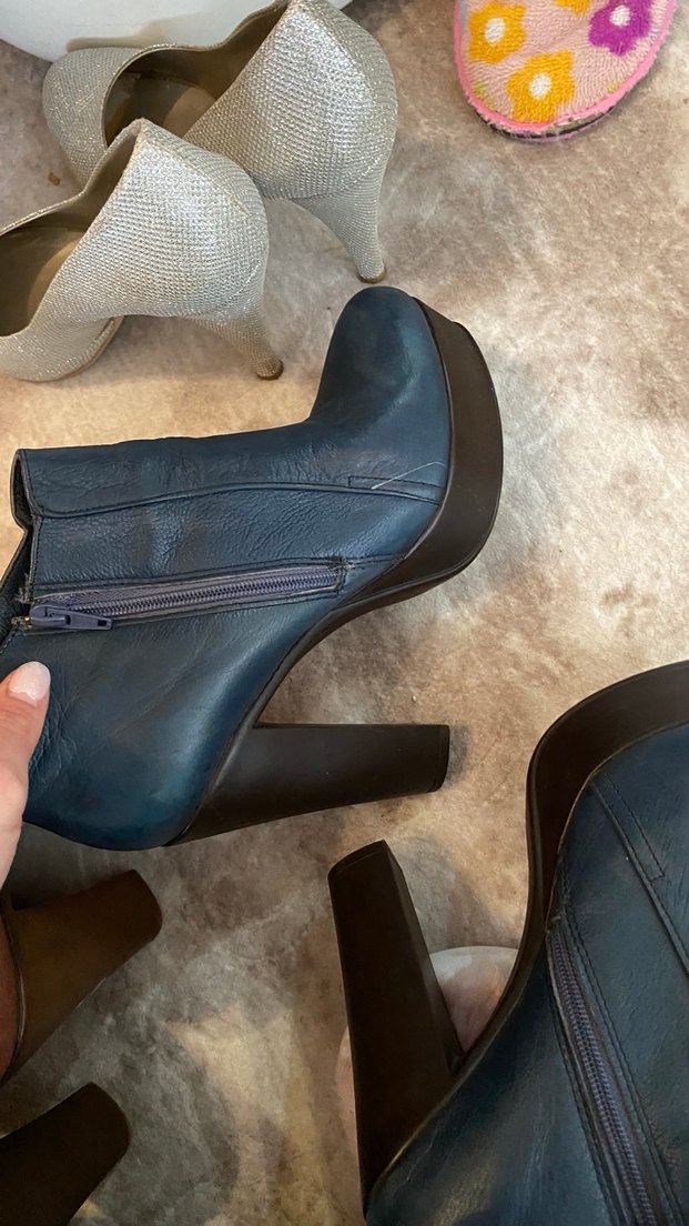 Kahverengi -Lacivert kadın platform topuk bot - Görsel 3