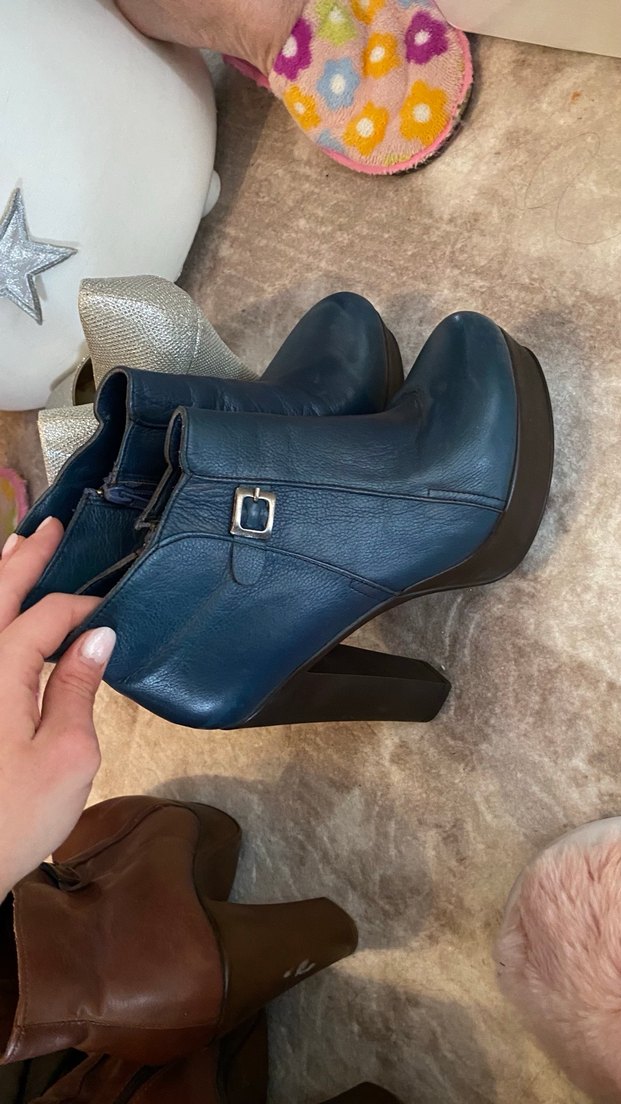 Kahverengi -Lacivert kadın platform topuk bot - Görsel 2