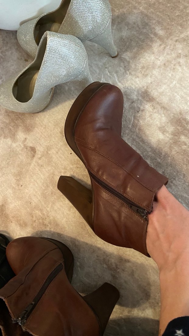 Kahverengi -Lacivert kadın platform topuk bot - Görsel 5