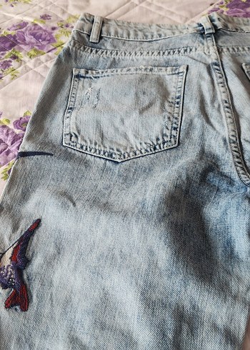 Nakışlı Mavi kadın jean - Görsel 8