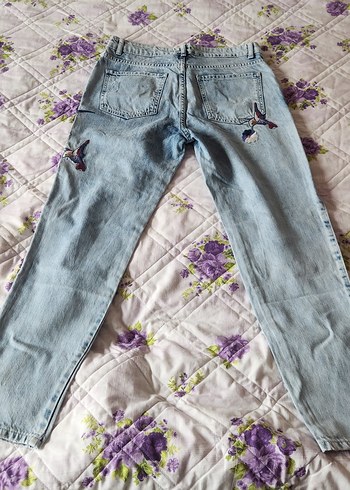Nakışlı Mavi kadın jean - Görsel 6