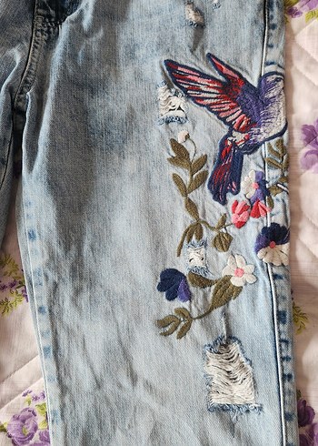 Nakışlı Mavi kadın jean - Görsel 2