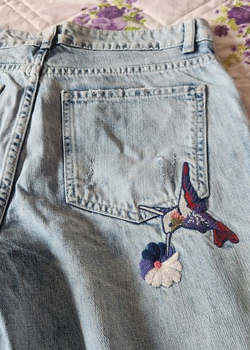 Nakışlı Mavi kadın jean - Görsel 7