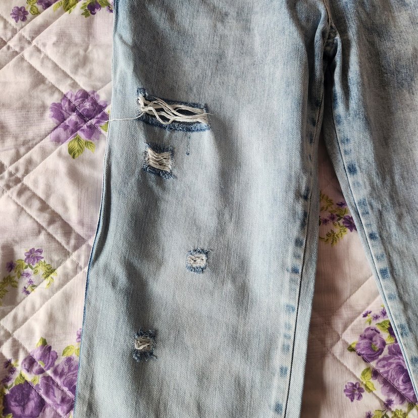 Nakışlı Mavi kadın jean - Görsel 3