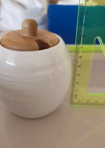 Beyaz porselen Ahşap Kapaklı bal kavanozu - Görsel 6