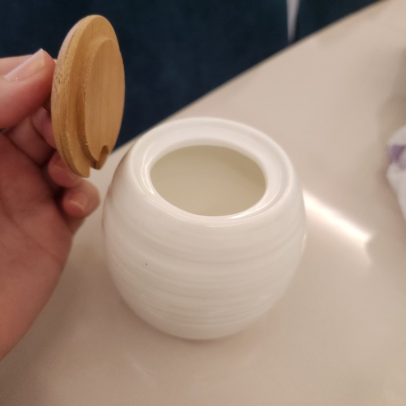 Beyaz porselen Ahşap Kapaklı bal kavanozu - Görsel 4