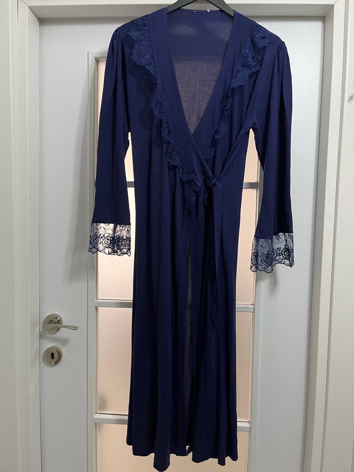 Lacivert V Yaka Hamile ve Emzirme üst ve sabahlik - Görsel 2