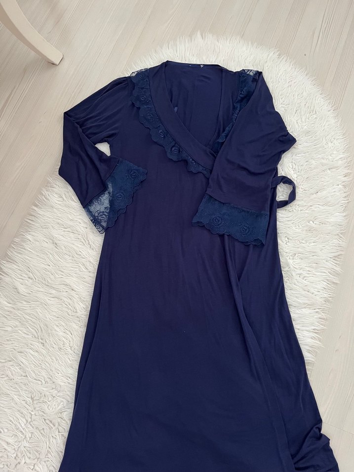 Lacivert V Yaka Hamile ve Emzirme üst ve sabahlik - Görsel 4