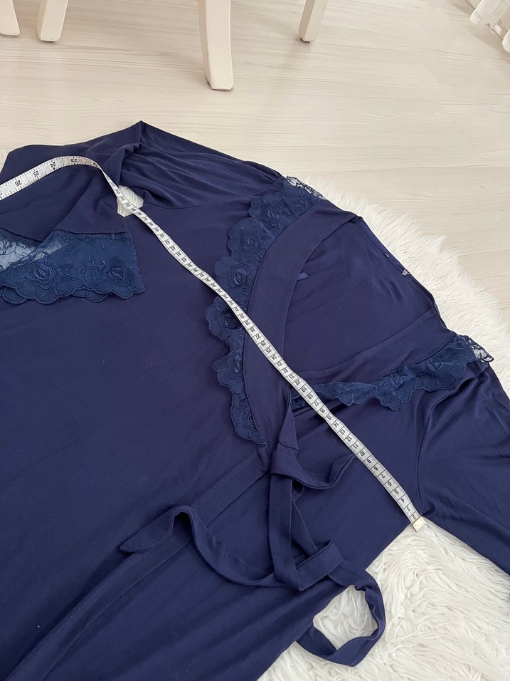 Lacivert V Yaka Hamile ve Emzirme üst ve sabahlik - Görsel 3