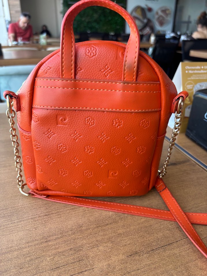 Turuncu Nakışlı Deri Kadın Sırt Çantası - Görsel 2