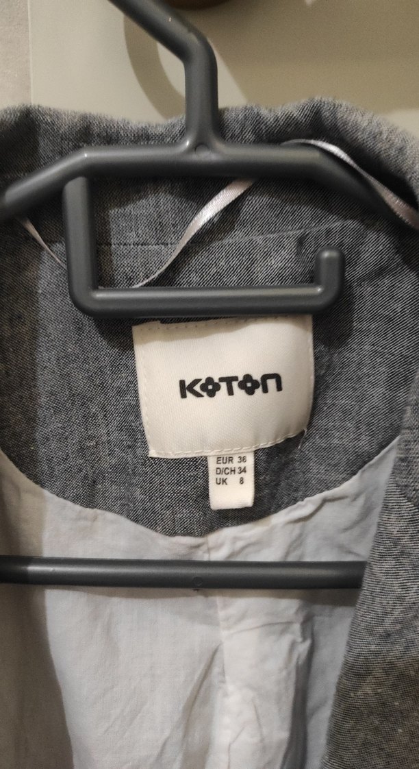 Düğmeli Gri Keten Kadın Blazer Ceket - Görsel 2