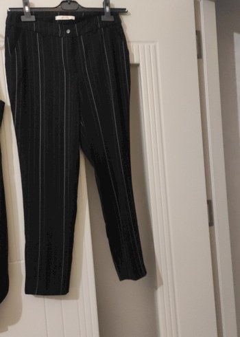 Çizgili Siyah Kadın Kumaş Pantolon smokın yelek takım 36 beden - Görsel 2