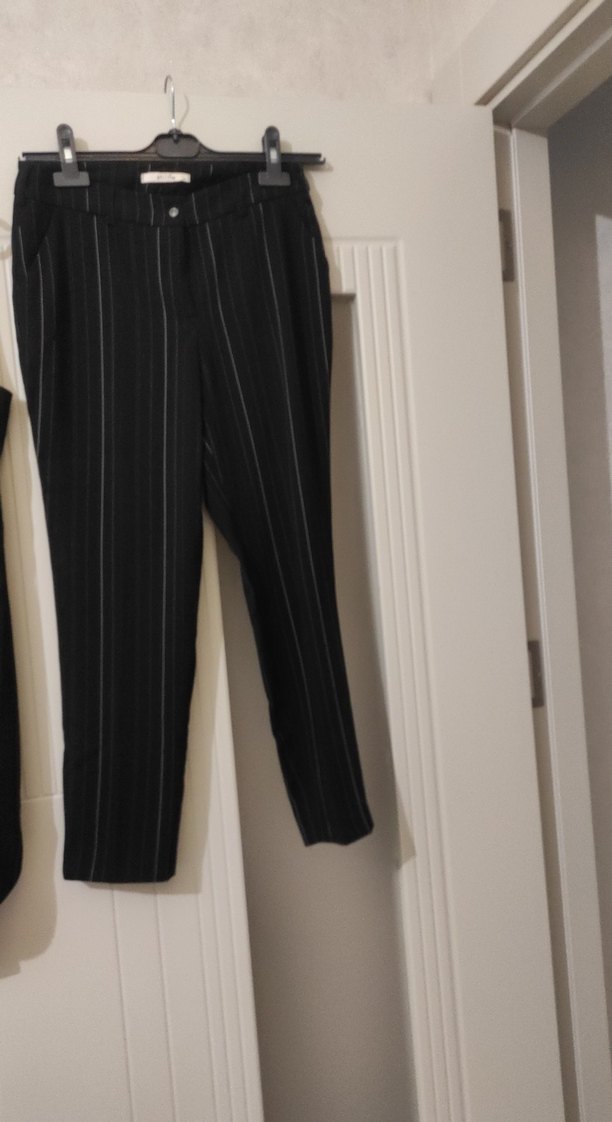 Çizgili Siyah Kadın Kumaş Pantolon smokın yelek takım 36 beden - Görsel 2