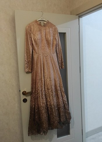 Uzun Parlak vizon kadın Abiye Elbise 38 beden - Görsel 6