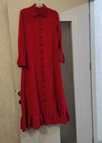 Düğmeli Kırmızı Uzun Gömlek elbıse 36 beden - Görsel 2