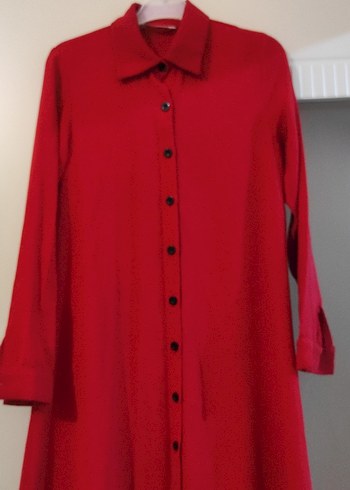 Düğmeli Kırmızı Uzun Gömlek elbıse 36 beden - Görsel 4