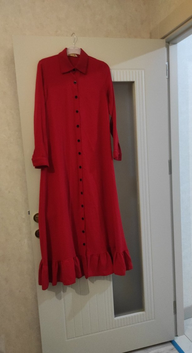 Düğmeli Kırmızı Uzun Gömlek elbıse 36 beden - Görsel 2