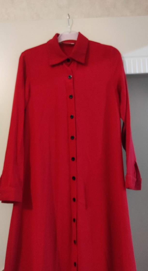 Düğmeli Kırmızı Uzun Gömlek elbıse 36 beden - Görsel 4