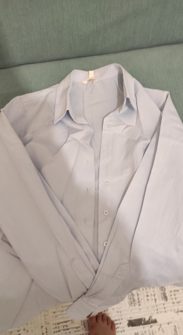 Kadın Buz mavi keten Regular Fit Gömlek 36 beden - Görsel 3