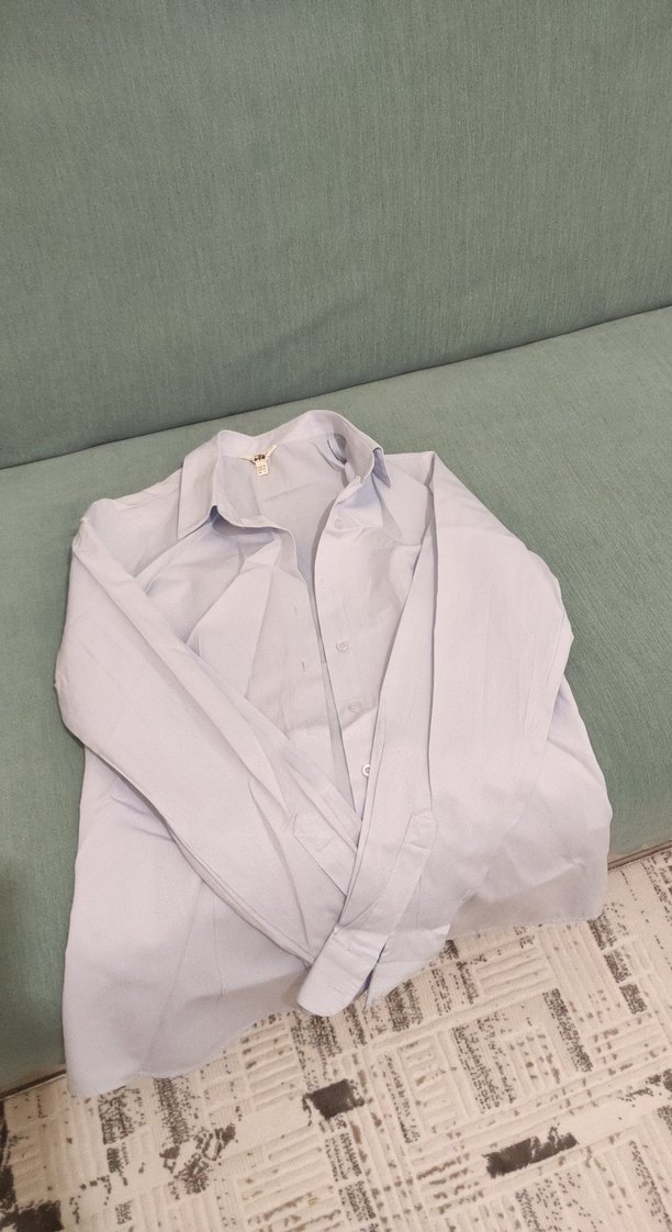 Kadın Buz mavi keten Regular Fit Gömlek 36 beden - Görsel 5