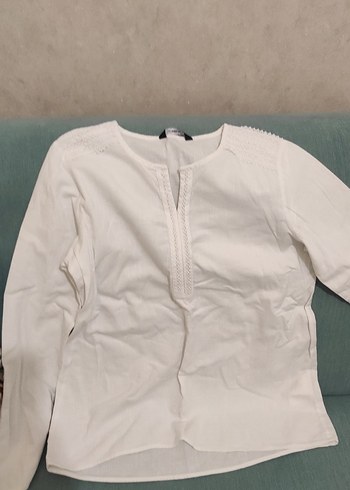 Beyaz Uzun Kollu Keten Gömlek 36 beden - Görsel 5