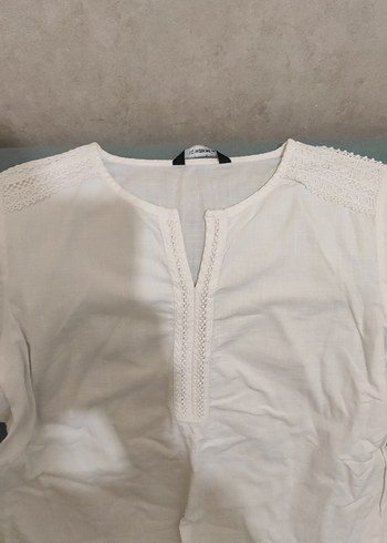 Beyaz Uzun Kollu Keten Gömlek 36 beden - Görsel 2