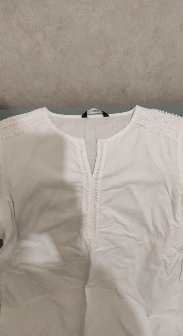 Beyaz Uzun Kollu Keten Gömlek 36 beden - Görsel 2