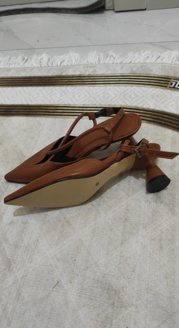 Kahverengi Deri Stiletto Kadın Ayakkabı 37 numara - Görsel 3