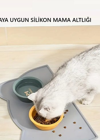 Kedi Şeklinde Silikon Kaymaz Mama Altlığı Matı - Görsel 6