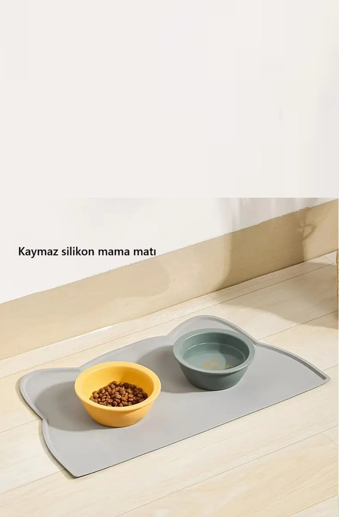 Kedi Şeklinde Silikon Kaymaz Mama Altlığı Matı - Görsel 2
