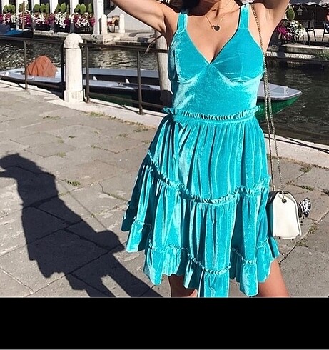 Asos elbise kadife kumaş mavi