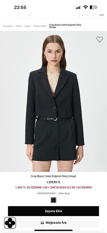 Koton Crop Blazer Ceket Etiketli