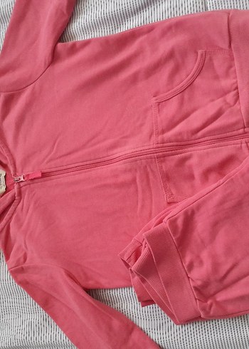 Kız Çocuk Pembe Fermuarlı Kapüşonlu Eşofman Takımı - Görsel 6