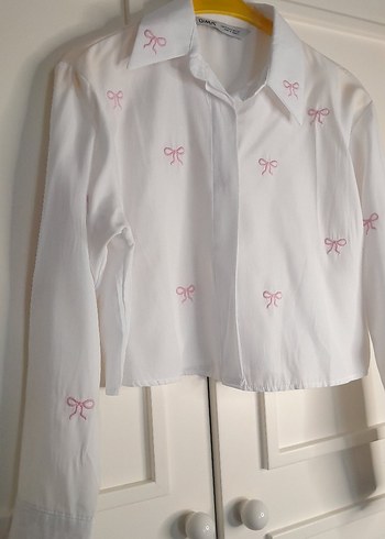 Nakışlı Beyaz Pamuklu Uzun Kollu Gömlek - Görsel 5