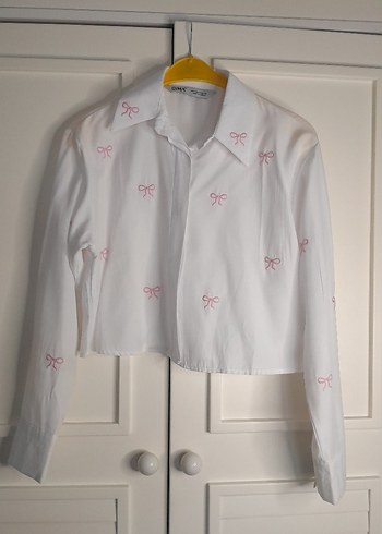 Nakışlı Beyaz Pamuklu Uzun Kollu Gömlek - Görsel 6