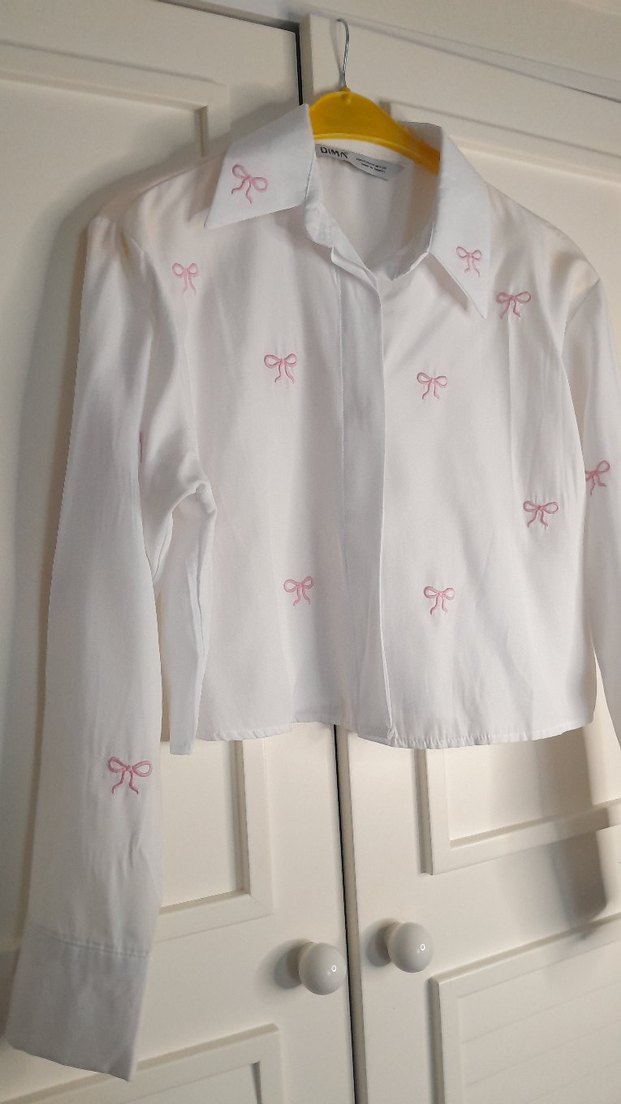 Nakışlı Beyaz Pamuklu Uzun Kollu Gömlek - Görsel 5