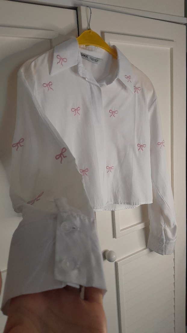 Nakışlı Beyaz Pamuklu Uzun Kollu Gömlek - Görsel 2